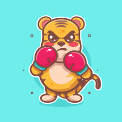 funny tiger animal character mascot playing boxing sport isolated cartoon