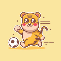happy tiger animal character mascot playing football isolated cartoon