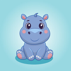 A hand-drawn cute hippopotamus. Funny baby hippo.