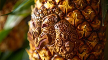 Fototapeta premium A traditional Hawaiian symbol is intricately carved into the side of a pineapple paying homage to the cultures rich heritage.