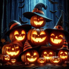 Glowing pumpkin, halloween