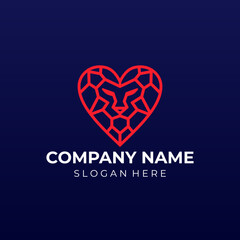 Lion Heart Line Art Logo Designs Concept Vector. Red Lion Head Logo Template