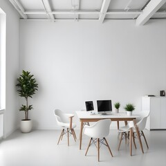 Beautiful modern white coworking office interior with blank wall interior
