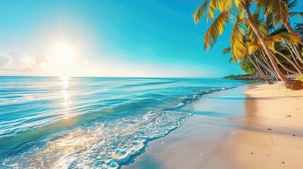 Paradise beach of a tropical island, palm trees