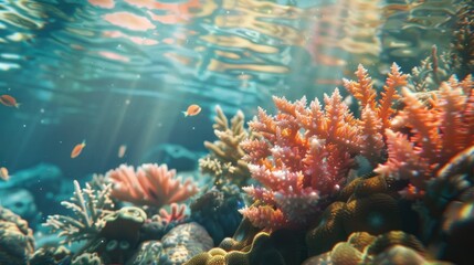 Coral thriving in transparent ocean water Marine environment