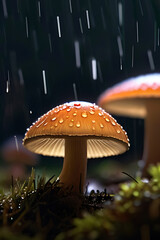Flourescent mushrooms rainy fairy forest fantasy mushroom