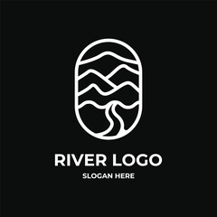 river mountain logo design concept idea outline style