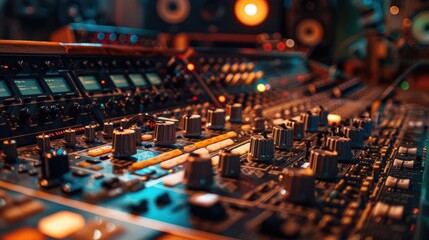 Fototapeta premium Detailed Sound Engineering Equipment in a Professional Music Studio