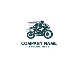 Motorcycle logo vector design. Motorcycle logo concept. Speed bike racer on the sport motorcycle.