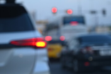 Naklejka premium traffic jam in the city, blurred image