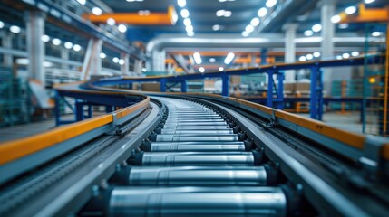 Fototapeta premium Modern Automated Conveyor System in a High-Tech Industrial Manufacturing Facility
