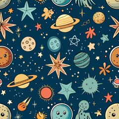 Seamless pattern of hand drawn scribble stars with intricate line details and swirls, Generative AI