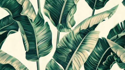 tropical exotic seamless pattern with vintage banana leaves palm