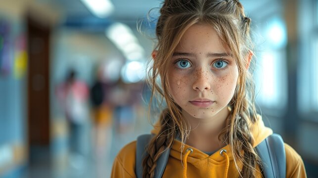 upset girl crying in school after bullying by her classmates.
