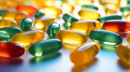 vitamin capsules on blue background