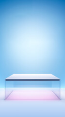 Transparent glass podium with pure background