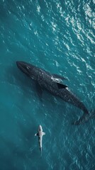 Obraz premium Aerial View of Sperm Whale and Tiger Shark in Marine Waters