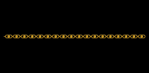 Drawing Style Of Stunning Gold Chain Isolated On Black Background, Realistic Horizontal Jewelry Vector Illustration.	