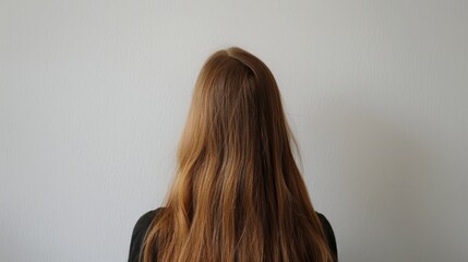Naklejka premium head of a woman with long, straight, brown hair generative ai