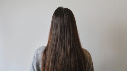 Naklejka premium head of a woman with long, straight, brown hair generative ai
