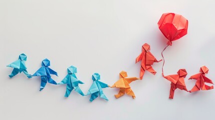 origami chain people with balloon. generative ai