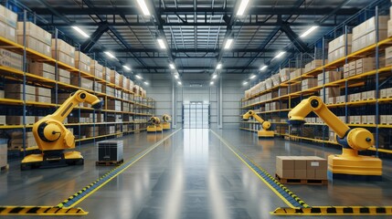 Industrial warehouse with advanced robotic machinery