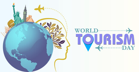 World Tourism day, campaign or celebration banner. Creative icon art with typography