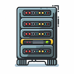 Fototapeta premium Stylized illustration of a server rack with multiple units, emphasizing network and data storage.