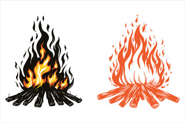 Campfire icon silhouette vector bundle set, flame burning bonfire silhouette