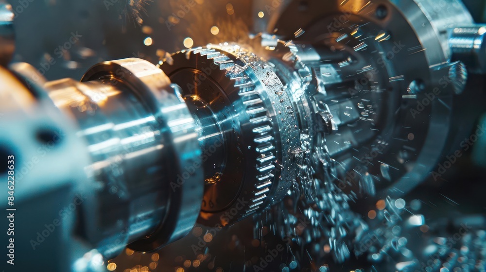 Poster cnc lathe machines shaping metal in a workshop