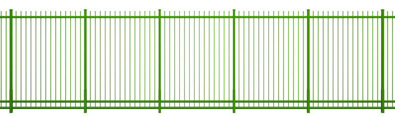 This 3D rendering features a detailed fencing system with galvanized steel pickets and sharp, decorative wrought iron tips (transparent background). Ideal for adding a touch of class to your project.