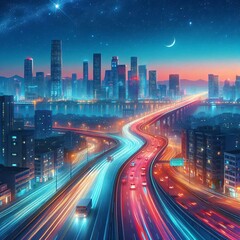 Fototapeta premium Modern city at night with amazing light