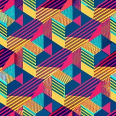 Seamless pattern of halftone retro abstract shapes with a layered effect, Generative AI