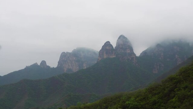 Mountain peak after rain, in Baoding, China.