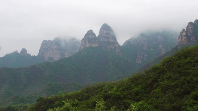 Mountain peak after rain, in Baoding, China.