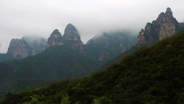 Mountain peak after rain, in Baoding, China.