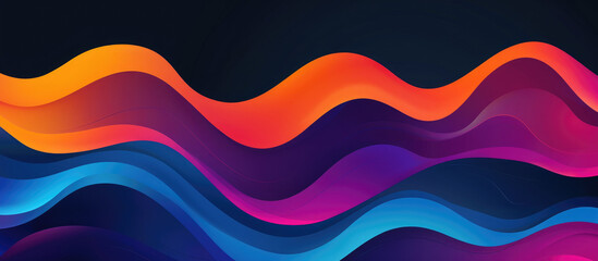 Fototapeta premium Abstract background with colorful wavy shapes on dark blue, purple and orange colors on dark background