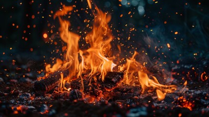 beautiful burning flames at night generative ai