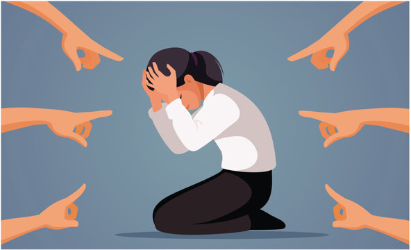 People Blaming the Victim Vector Concept Illustration. Misogyny in public space and prejudice against women by judging and criticizing 
