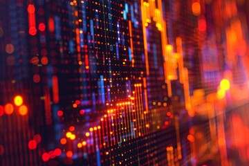 Digital financial data with glowing lines,