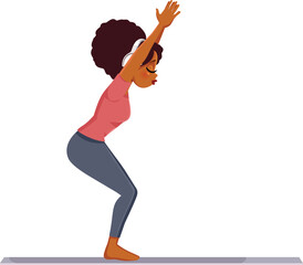 Yoga Girl Practicing Listening to Music Vector Cartoon. Happy Relaxed Woman exercising while enjoying her favorite song 

