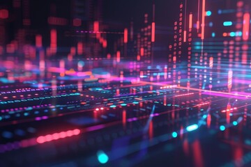 Fototapeta premium Digital financial data with glowing lines,