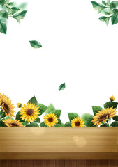 Wood floor with frame of flowers and leaves