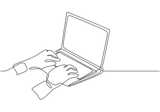recommend clip art: Hands typing on laptop computer continuous line drawing. Working and learning online concept vector.