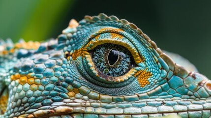 Naklejka premium Close-up of a lizard's eye in the wild