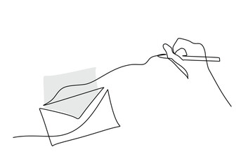 Hand writing with pen on paper continuous line drawing education and literature concept illustration