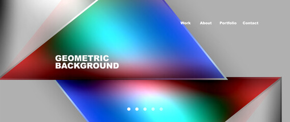 Metal triangles with colorful bright triangles. Geometric modern minimalist design template