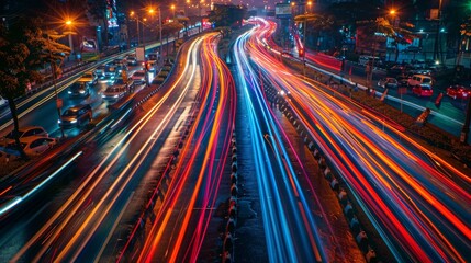Fototapeta premium Blurred lights on the highway from passing cars