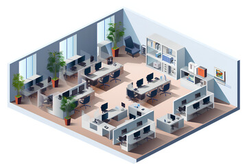 Isometric flat 3d abstract office floor interior department interior department vector. conference room, office, workplace