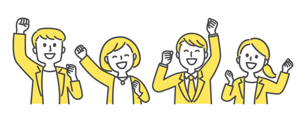 illustration of young office workers with joy